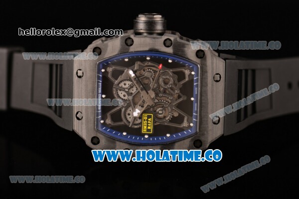 Richard Mille RM35-01 Bubba Watson Tourbillon Manual Winding Carbon Fiber Case with Skeleton Dial and White Dot Markers - Blue Inner Bezel - Click Image to Close